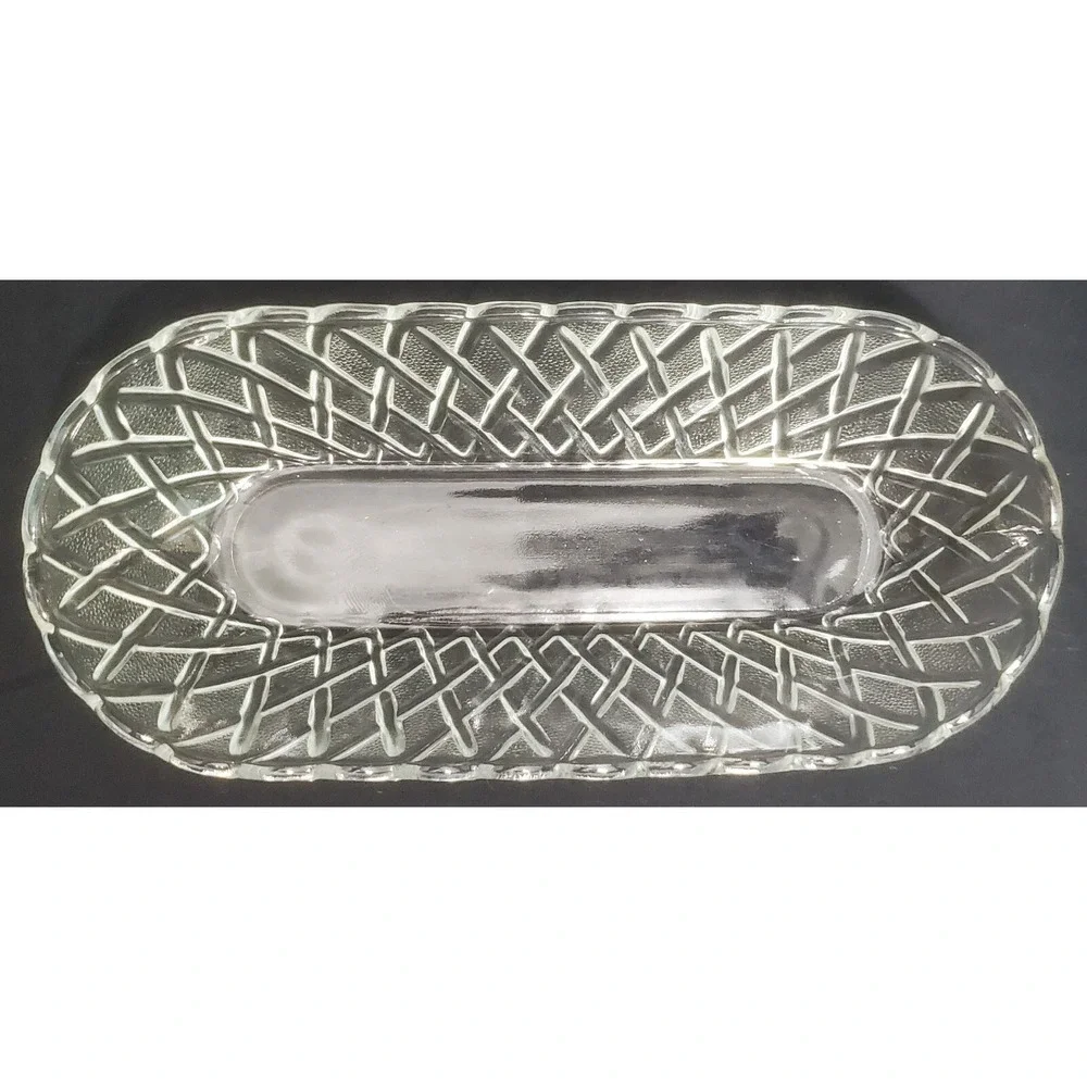 Vintage 1960s Indiana Glass Clear Basket Weave Candy Dish 10